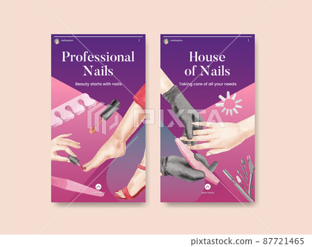 Instagram template with nail salon concept,watercolor style Instagram template with nail salon concept,watercolor style 87721465