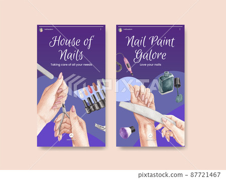 Instagram template with nail salon concept,watercolor style Instagram template with nail salon concept,watercolor style 87721467
