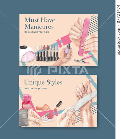 Facebook template with nail salon concept,watercolor style Facebook template with nail salon concept,watercolor style 87721474