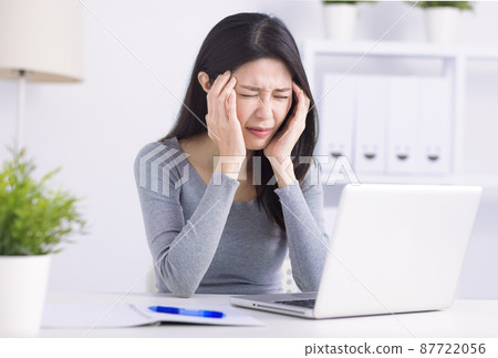 Stressed young  woman suffering from headache 87722056