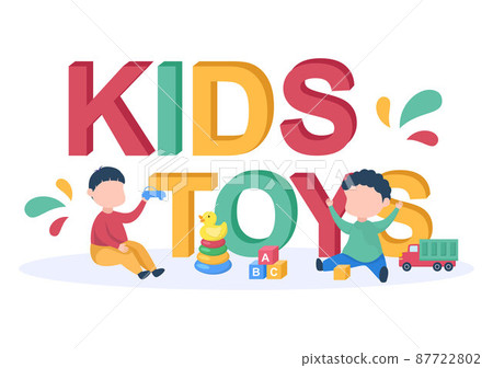 Cute Children Playing with Various Toy at Kindergarten in Flat Cartoon Style Illustration. Interior of Playroom for fun and Gaming 87722802