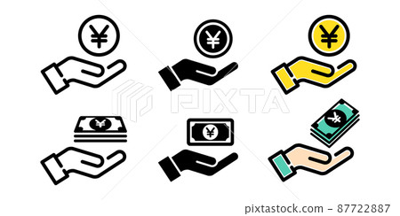 手持貨幣、矢量圖標插圖素材集的日元支付圖像 87722887