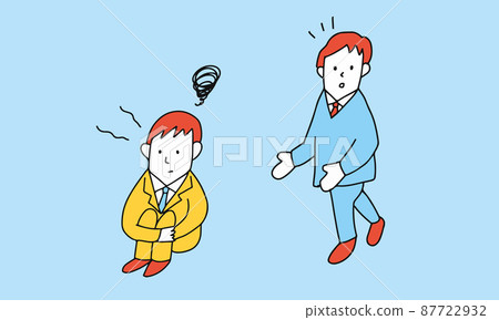 Illustration of a businessman who notices a colleague's upset and motivation 87722932