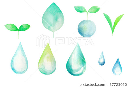 Ecology image icon set leaves, young leaves, drops SDGs Ecology image icon set leaves, young leaves, drops SDGs 87723050