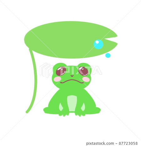 Illustration of lotus leaf umbrella and frog 87723058