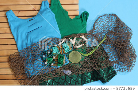 Mermaid Fashion With Jewelry and Fishing Net Close up 87723689