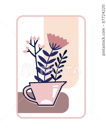 Vector illustration of a flower arrangement in pastel colors. Flowers with vase and lettering composition. For Valentine's Day. Poster for the interior, postcard, congratulation. In hand-drawn style Vector illustration of a flower arrangement in pastel colors. Flowers with vase and lettering composition. For Valentine's Day. Poster for the interior, postcard, congratulation. In hand-drawn style 87724220