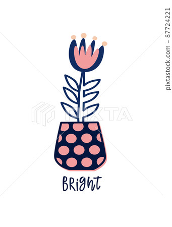 Vector illustration of a flower arrangement in pastel colors. Flowers with vase and lettering composition. For Valentine's Day. Poster for the interior, postcard, congratulation. In hand-drawn style 87724221