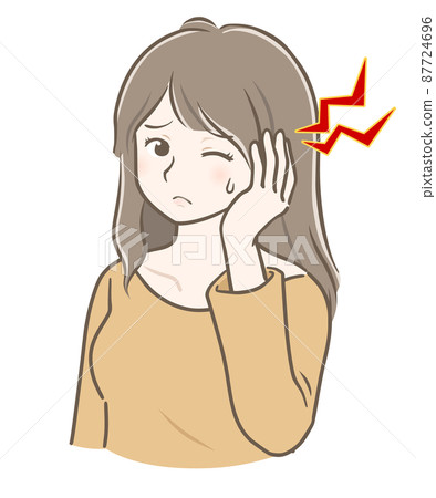 長頭髮、輕度頭痛的年輕女子 長頭髮、輕度頭痛的年輕女子 87724696