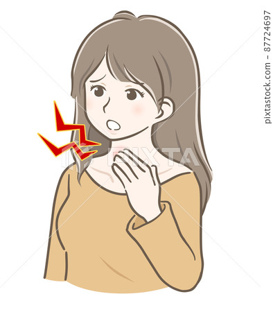 長頭髮的年輕女人喉嚨痛 長頭髮的年輕女人喉嚨痛 87724697