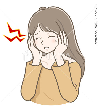 一位頭疼嚴重的長發年輕女子 一位頭疼嚴重的長發年輕女子 87724702