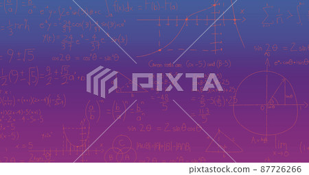 Image of handwritten mathematical formulae over blue to purple background Image of handwritten mathematical formulae over blue to purple background 87726266