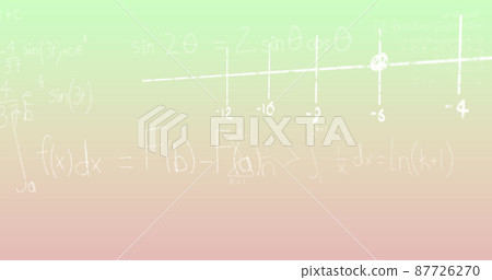 Image of handwritten mathematical formulae over green to pink background Image of handwritten mathematical formulae over green to pink background 87726270