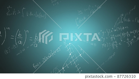 Image of handwritten mathematical formulae over blue background Image of handwritten mathematical formulae over blue background 87726310