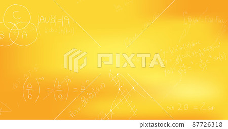 Image of hand written mathematical formulae over yellow background 87726318