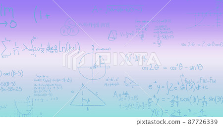 Image of handwritten mathematical formulae over blue to purple background Image of handwritten mathematical formulae over blue to purple background 87726339