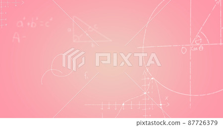 Image of hand written mathematical formulae over pink background 87726379