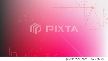 Image of hand written mathematical formulae over pink background 87726380