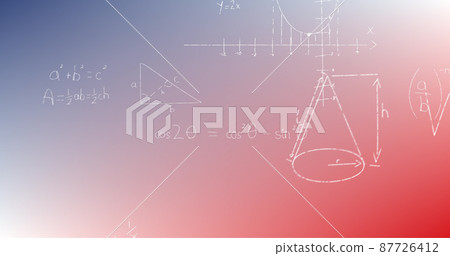 Image of handwritten mathematical formulae over blue to red background Image of handwritten mathematical formulae over blue to red background 87726412