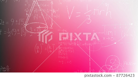 Image of hand written mathematical formulae over pink background Image of hand written mathematical formulae over pink background 87726423