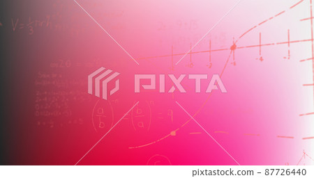 Image of hand written mathematical formulae over pink background 87726440
