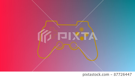 Image of glowing gaming console over blue to pink background Image of glowing gaming console over blue to pink background 87726447