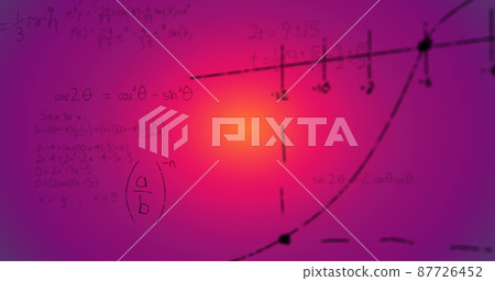Image of hand written mathematical formulae over pink background Image of hand written mathematical formulae over pink background 87726452