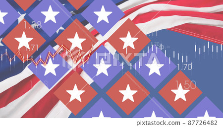 Image of statistics processing over flag of united states of america Image of statistics processing over flag of united states of america 87726482