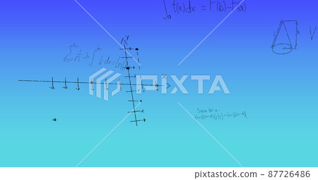 Image of handwritten mathematical formulae over blue background Image of handwritten mathematical formulae over blue background 87726486