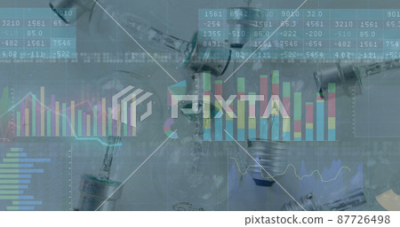 Image of financial data processing over light bulbs 87726498