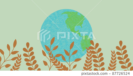 Image of plants over spinning globe on green background Image of plants over spinning globe on green background 87726524
