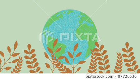 Image of plants over spinning globe on green background Image of plants over spinning globe on green background 87726536