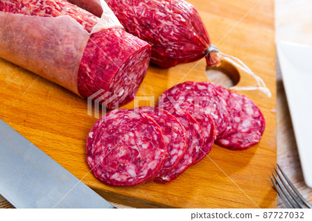 Popular Spanish Salchichon cured sausage 87727032