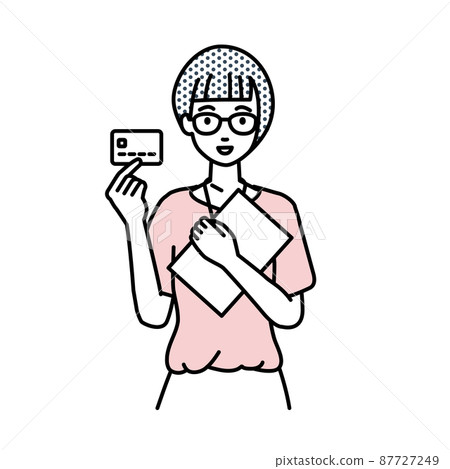 女教師站著拿著文件和卡片 女教師站著拿著文件和卡片 87727249