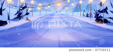 Ice slide on winter ski resort, iced slippery hill 87730311