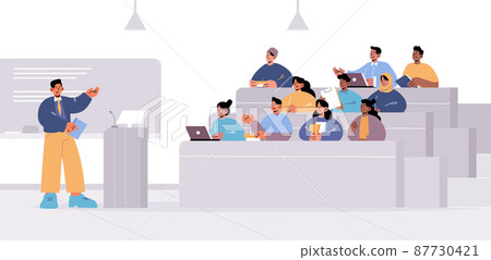 Students in lecture hall with teacher, education 87730421