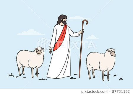 Biblical scene of Jesus Christ and lambs Biblical scene of Jesus Christ and lambs 87731192