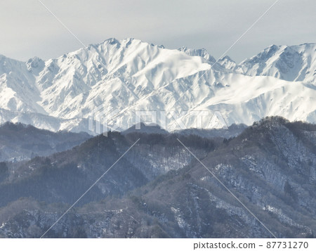 長野縣小川村阿爾卑斯展望台的唐松山和未還劍的壯麗景色（無人機鳥瞰圖） 87731270
