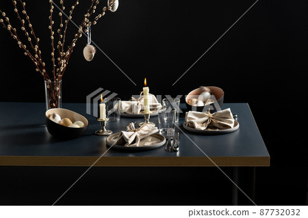 close up of easter table serving over black close up of easter table serving over black 87732032