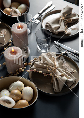 close up of easter table serving over black 87732097
