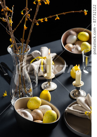 close up of easter table serving over black close up of easter table serving over black 87732122