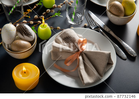 close up of easter table serving over black 87732146