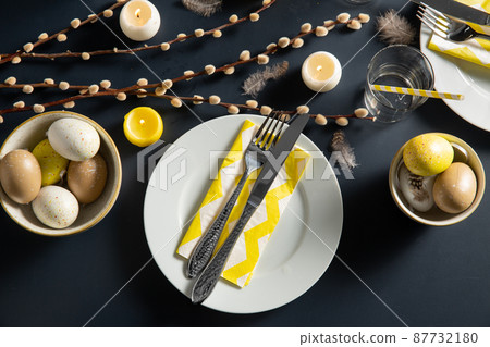 close up of easter table serving over black close up of easter table serving over black 87732180