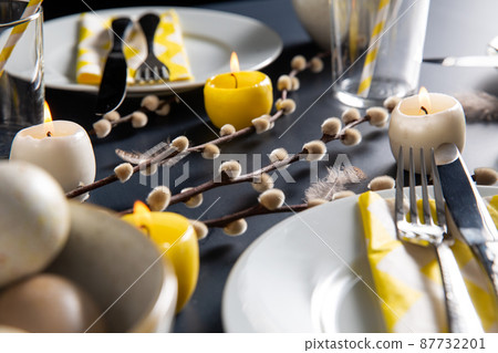 close up of easter table serving over black 87732201