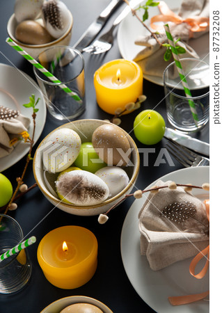 close up of easter table serving over black 87732208