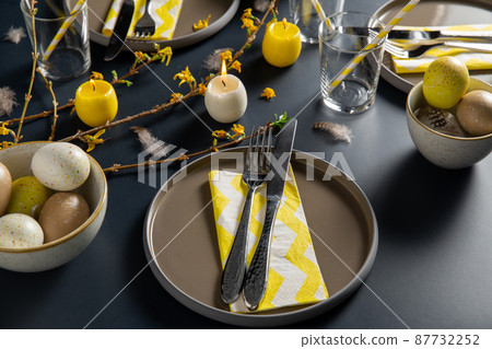 close up of easter table serving over black 87732252