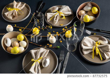 close up of easter table serving over black 87732575