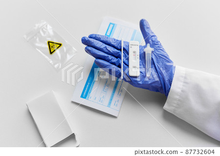 close up of hand with negative coronavirus test 87732604
