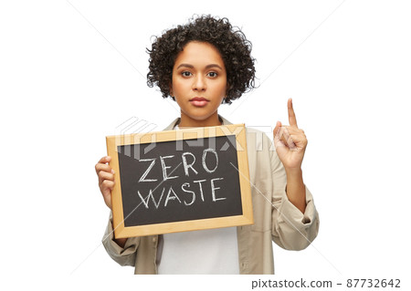 woman with zero waste words on chalkboard woman with zero waste words on chalkboard 87732642