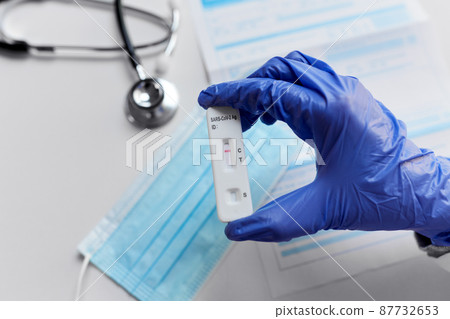 close up of hand with negative coronavirus test close up of hand with negative coronavirus test 87732653
